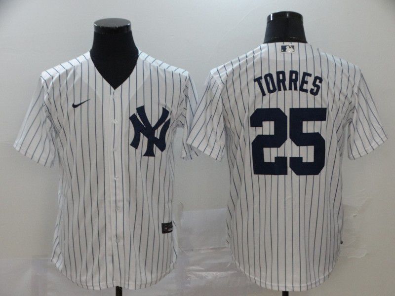 Men New York Yankees #25 Torres White stripes Nike Game MLB Jerseys->chicago cubs->MLB Jersey